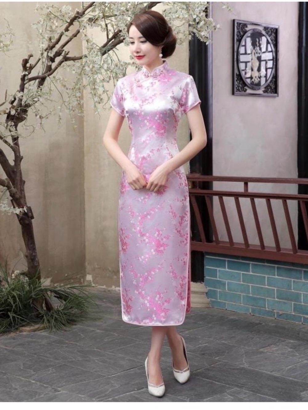 Plum blossom, brocade fabric long Qipao